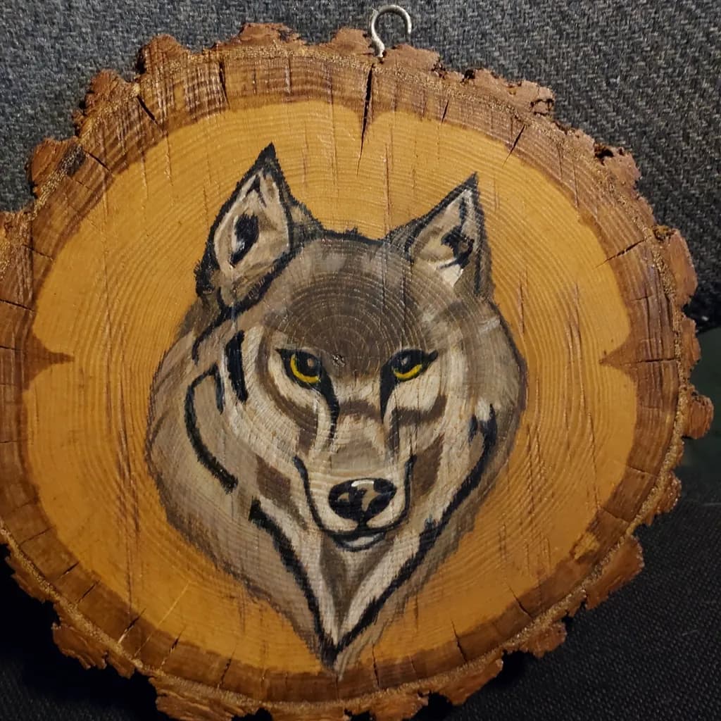 Wolf on Wood Slice
