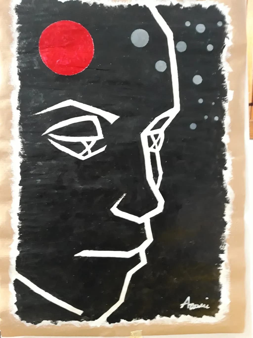Abstract Face with Red Moon