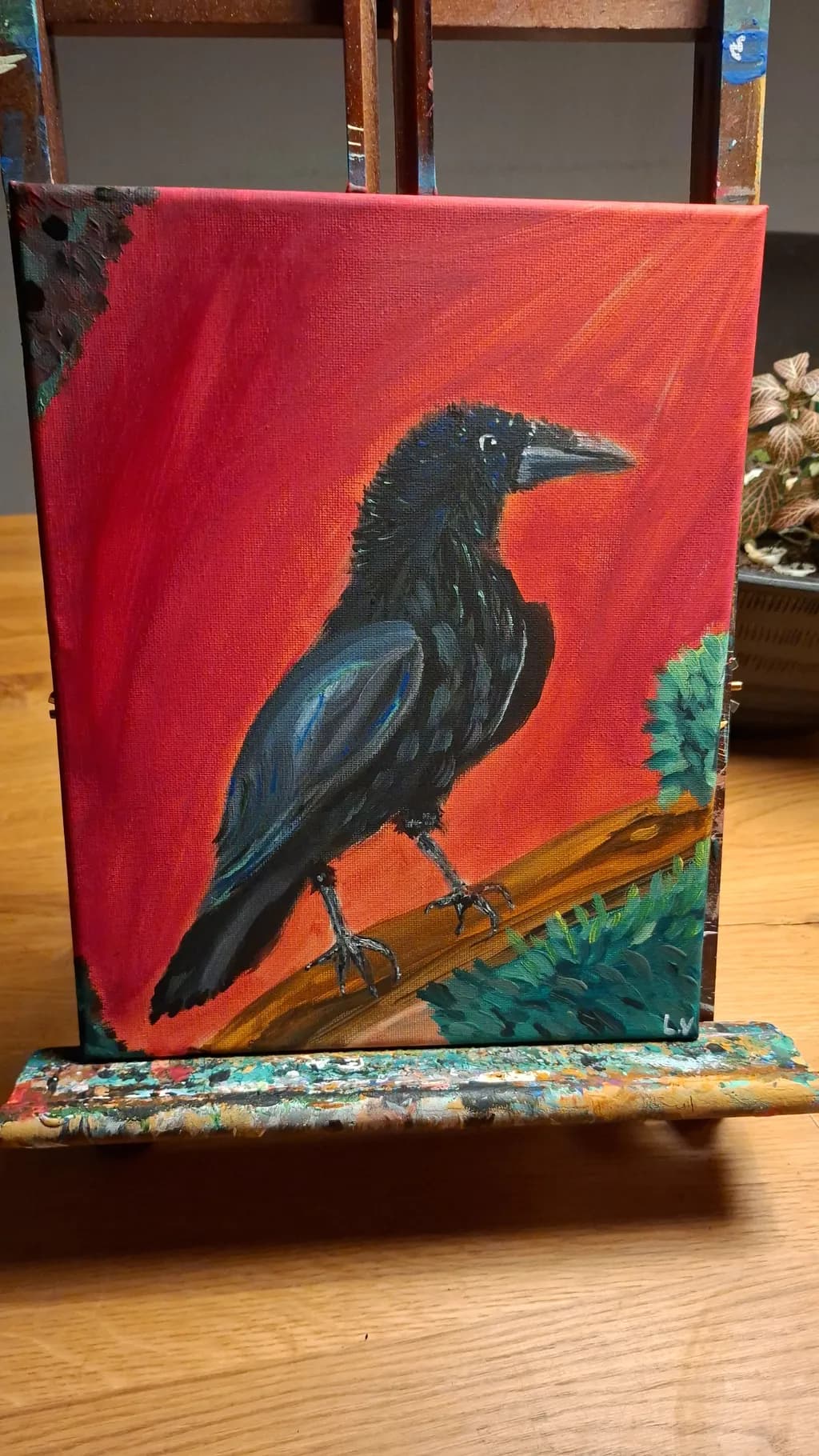 Crow on Red Canvas