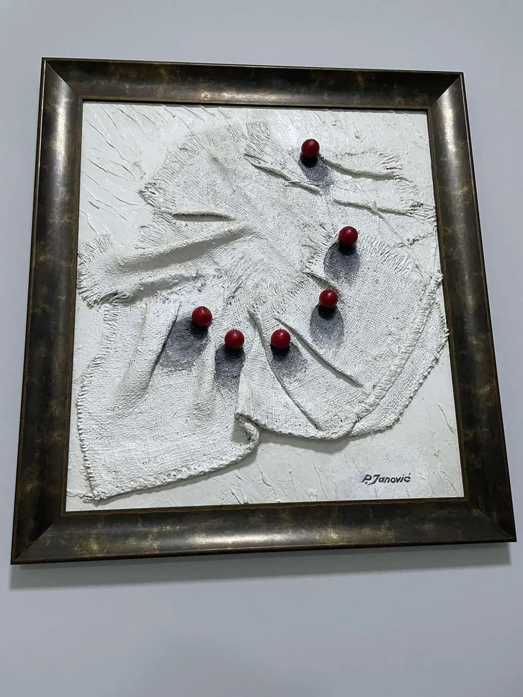 Red Berries on Fabric Texture