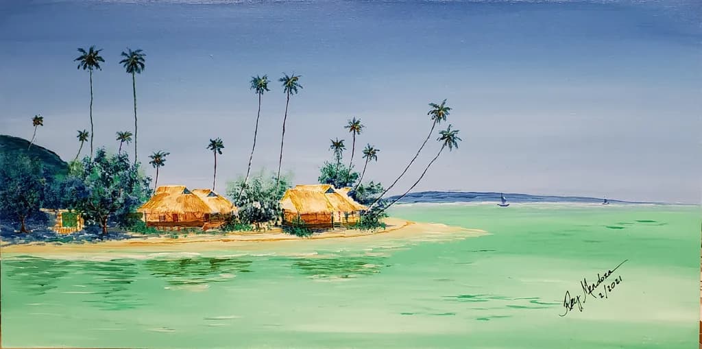 Island Huts and Palms