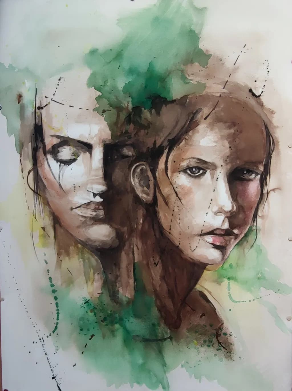 Three Faces in Green