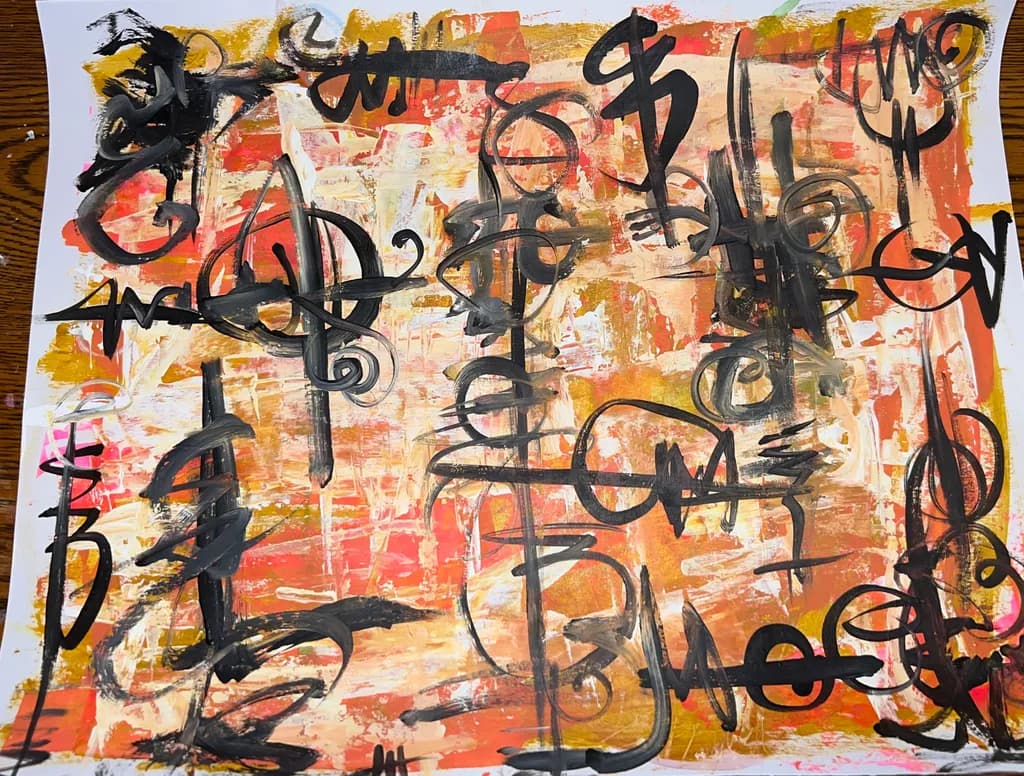 Abstract Symbols on Orange Canvas
