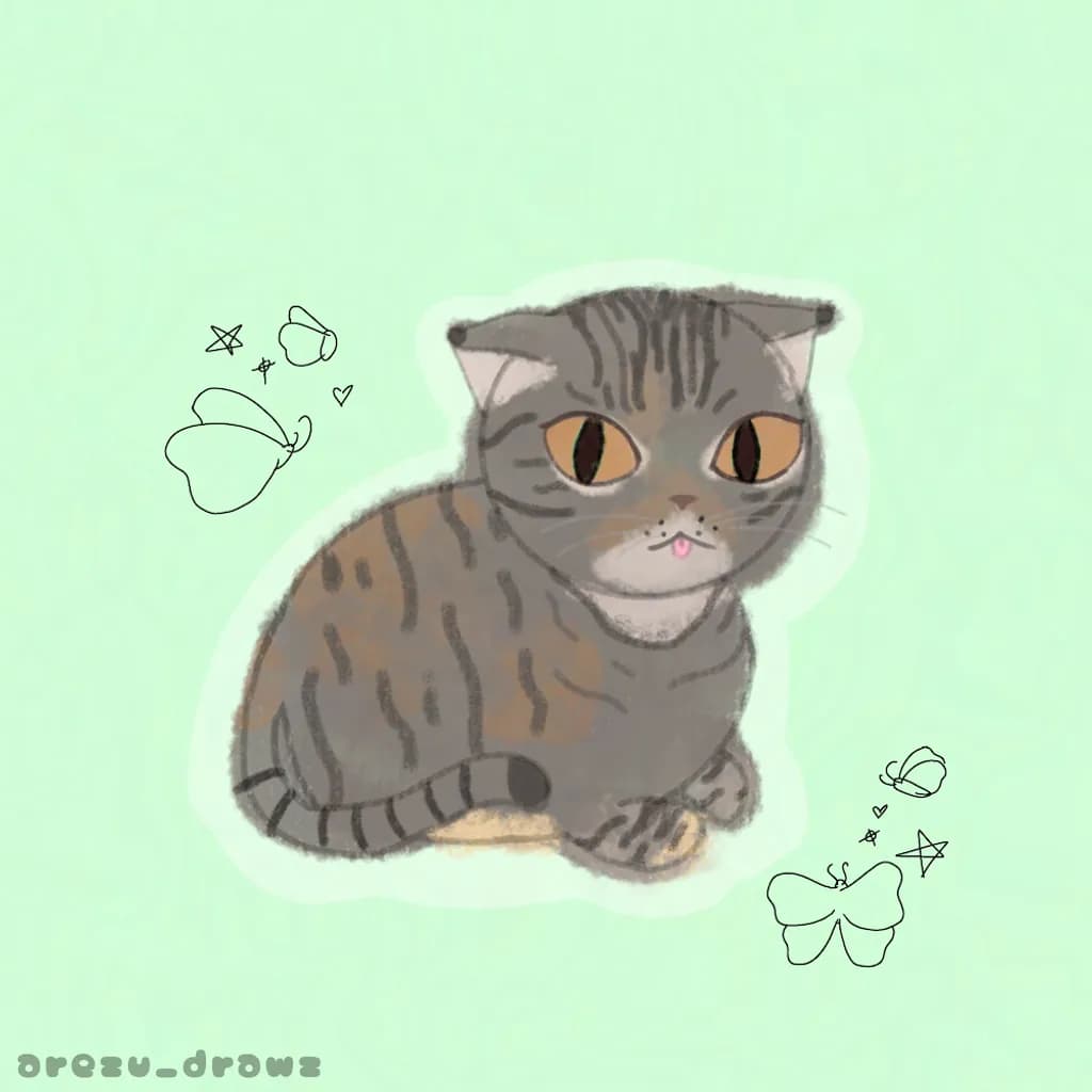 Striped Cat and Butterflies