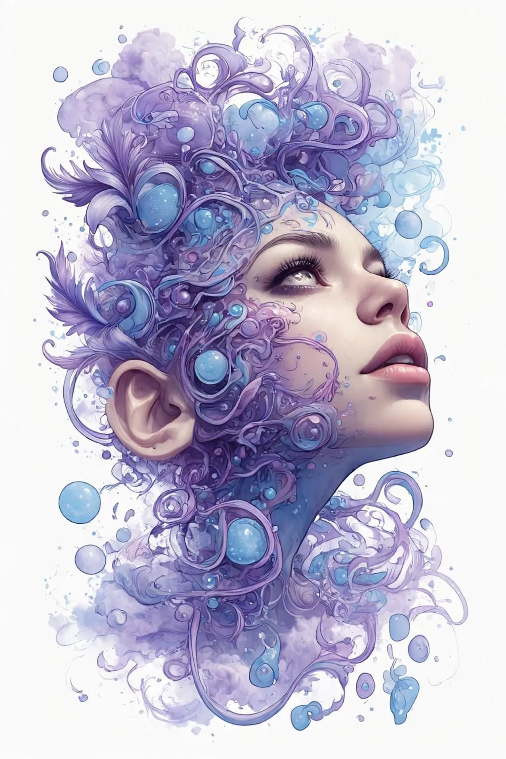 Abstract Portrait with Purple Swirls