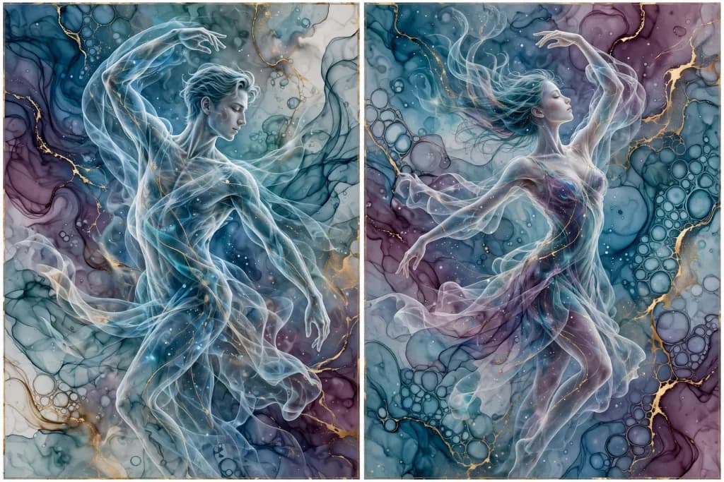 Dancing Figures in Mist