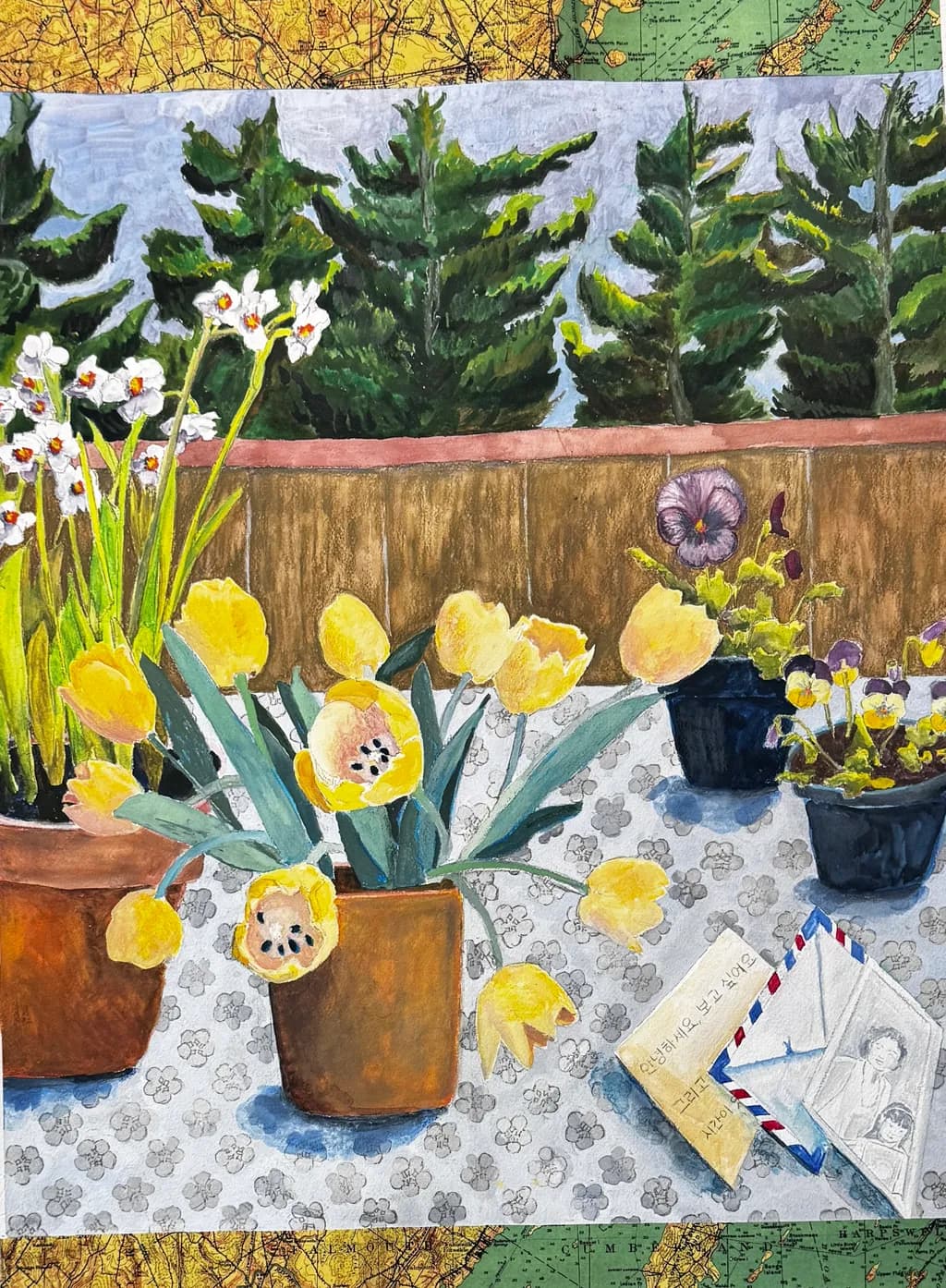 Yellow Tulips on Tablecloth