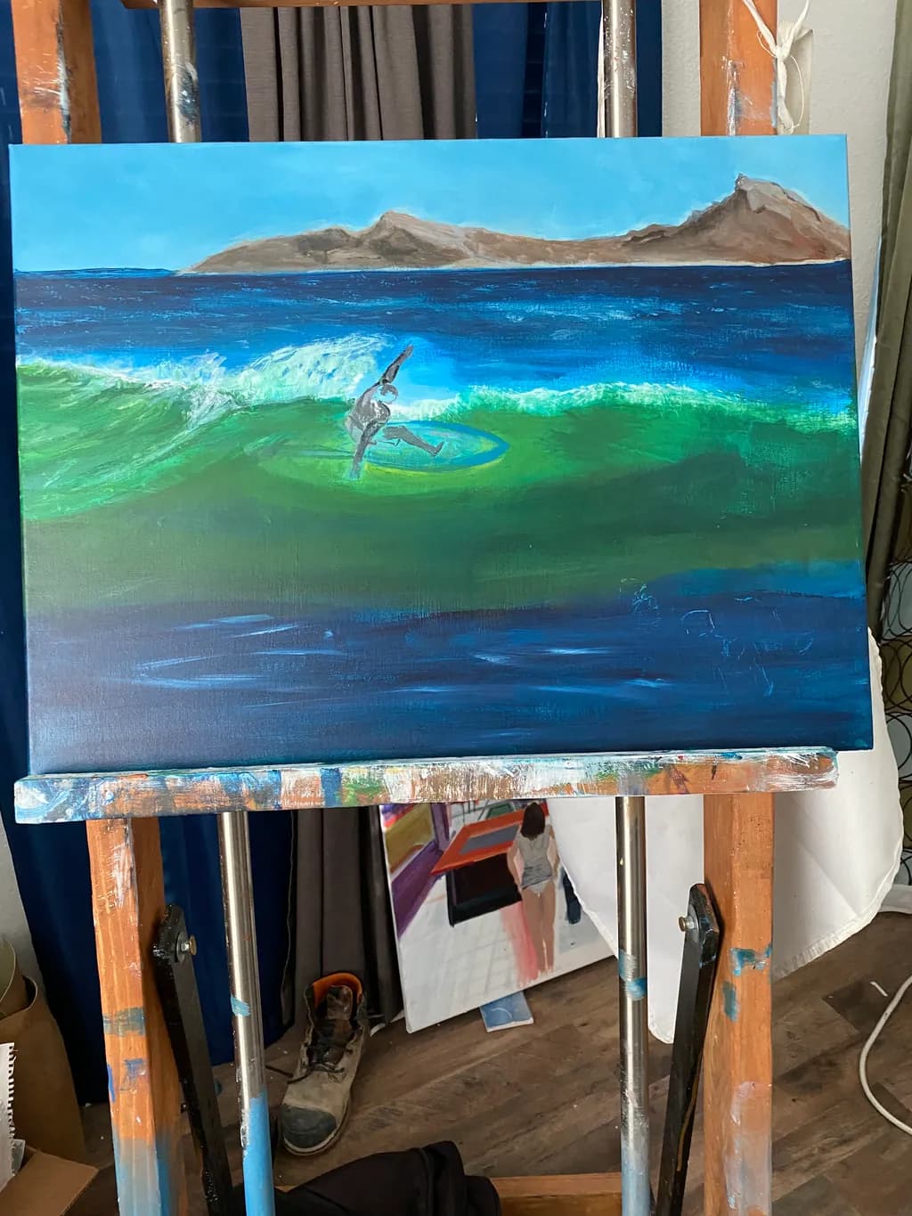 Surfer on Green Wave