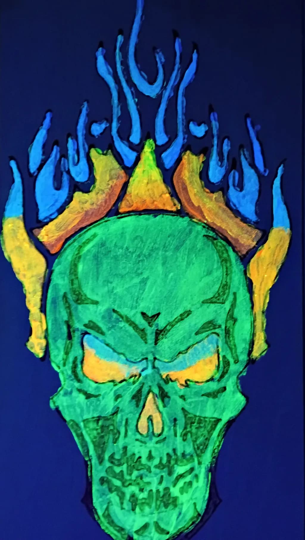 Flaming Green Skull