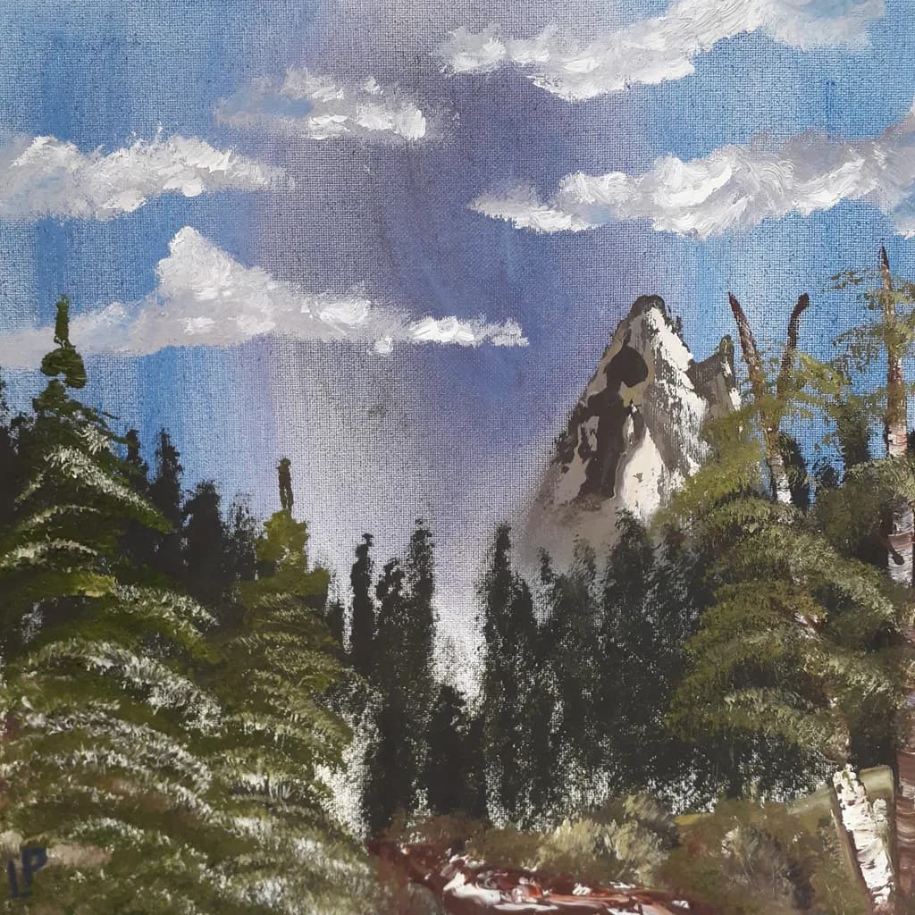 Mountain Peak Among Pines