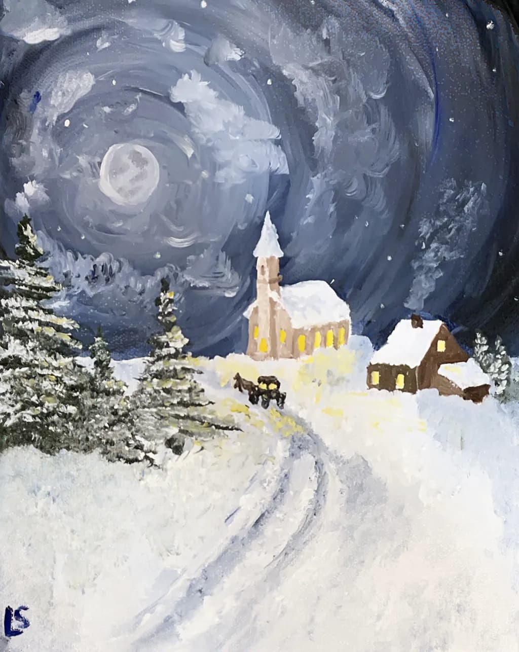 Moonlit Winter Village