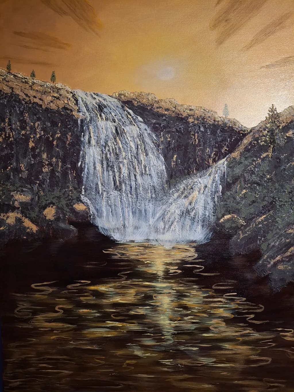 Amber Waterfall Reflection
