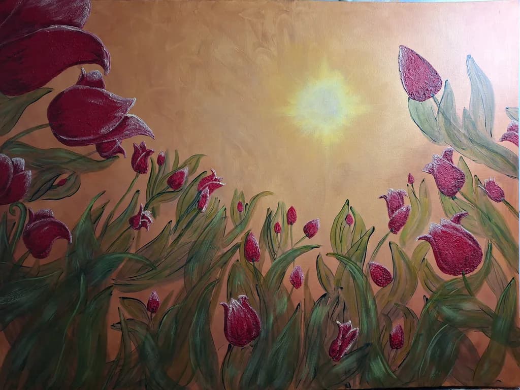 Sunlit Tulip Field