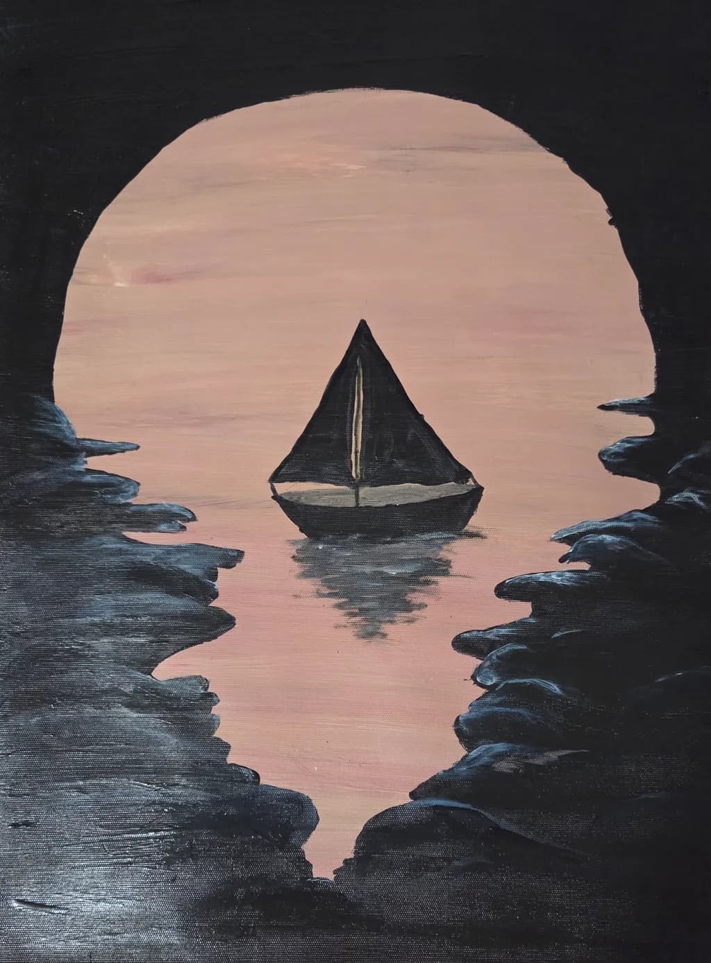 Sailboat Between Cliffs
