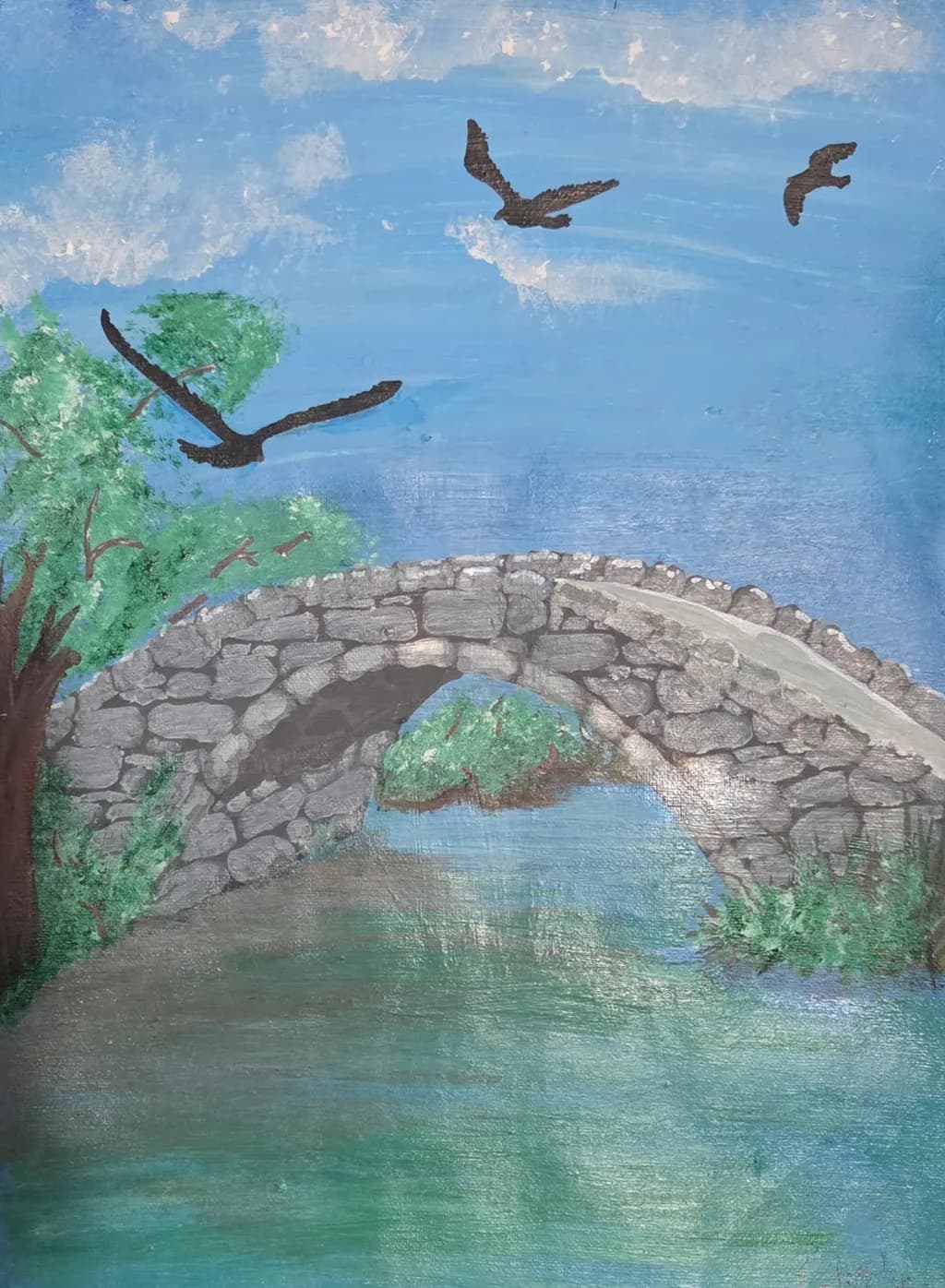 Birds Over Stone Bridge