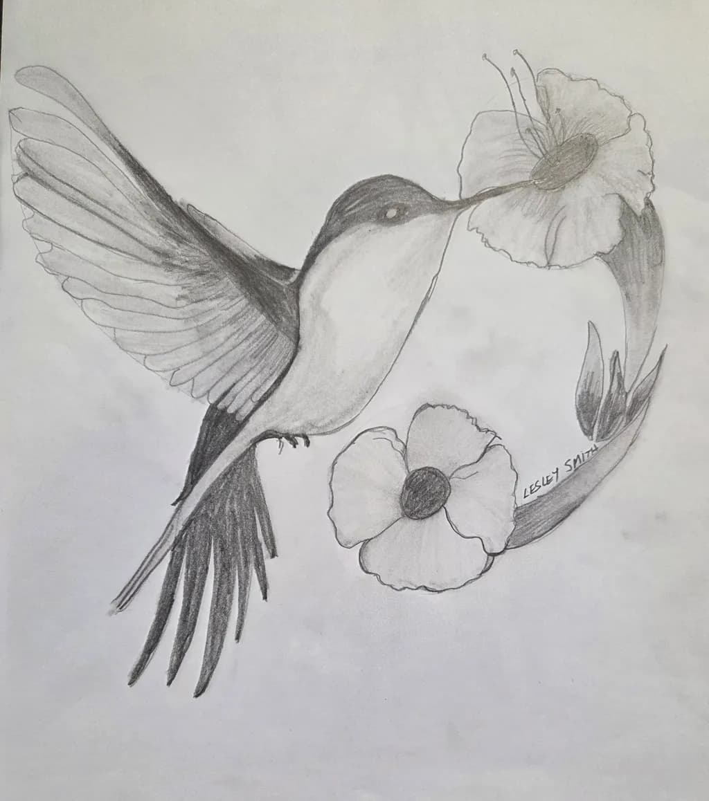Hummingbird Among Flowers
