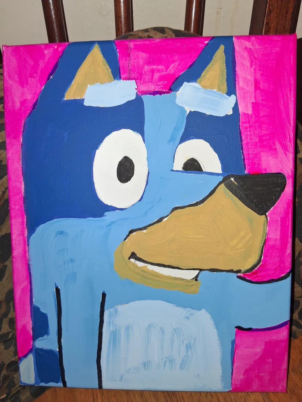 Blue Dog in Gold and Pink