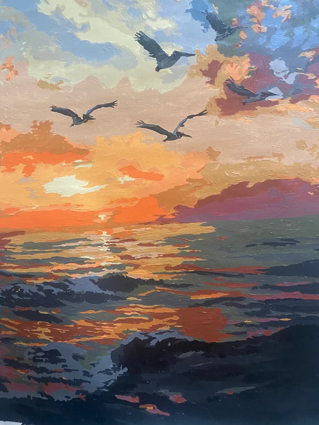 Birds Over Sunset Sea