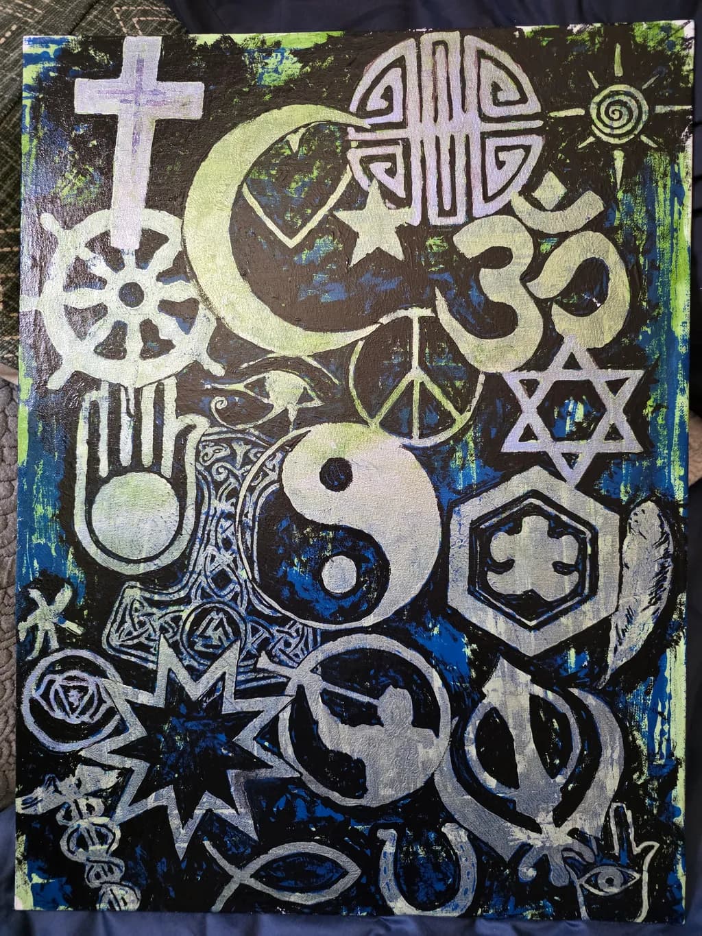 Sacred Symbols in Blue and Black