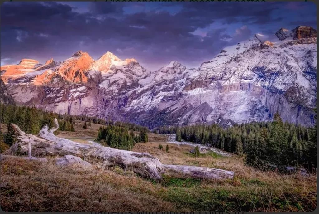 Snowy Mountain Sunset Forest