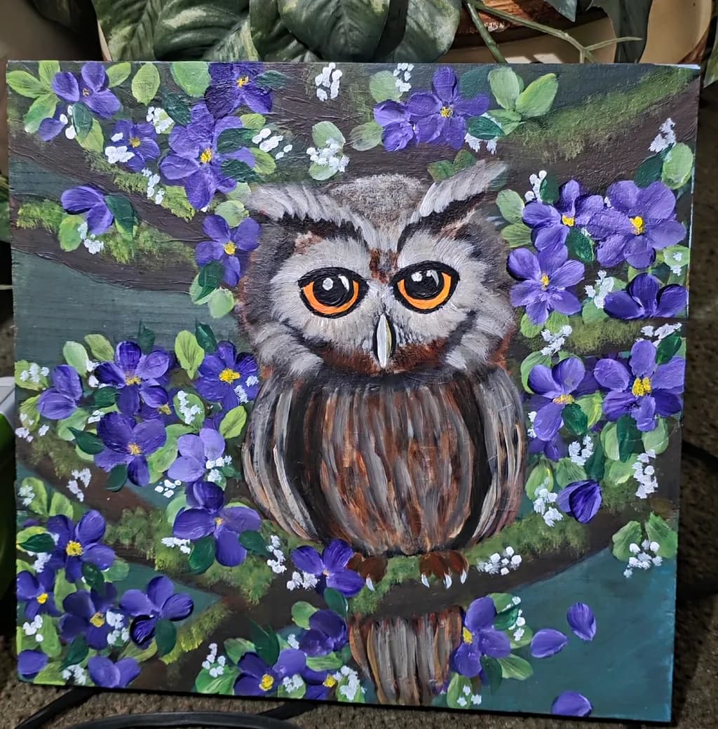 Owl Among Violets