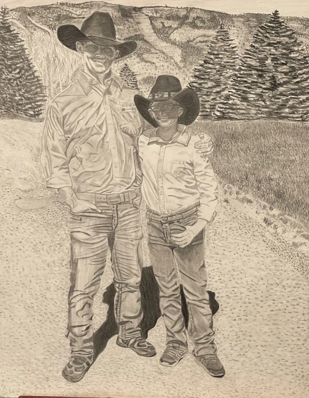 Cowboy and Child in the Mountains