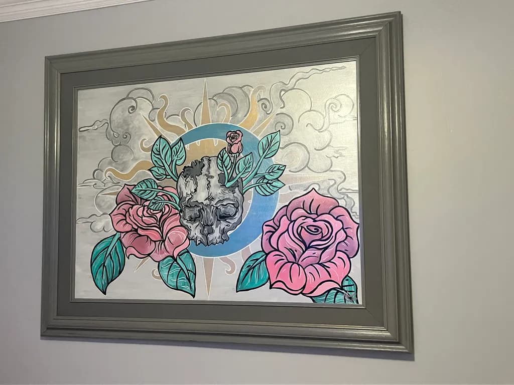 Roses and Skull Sunburst