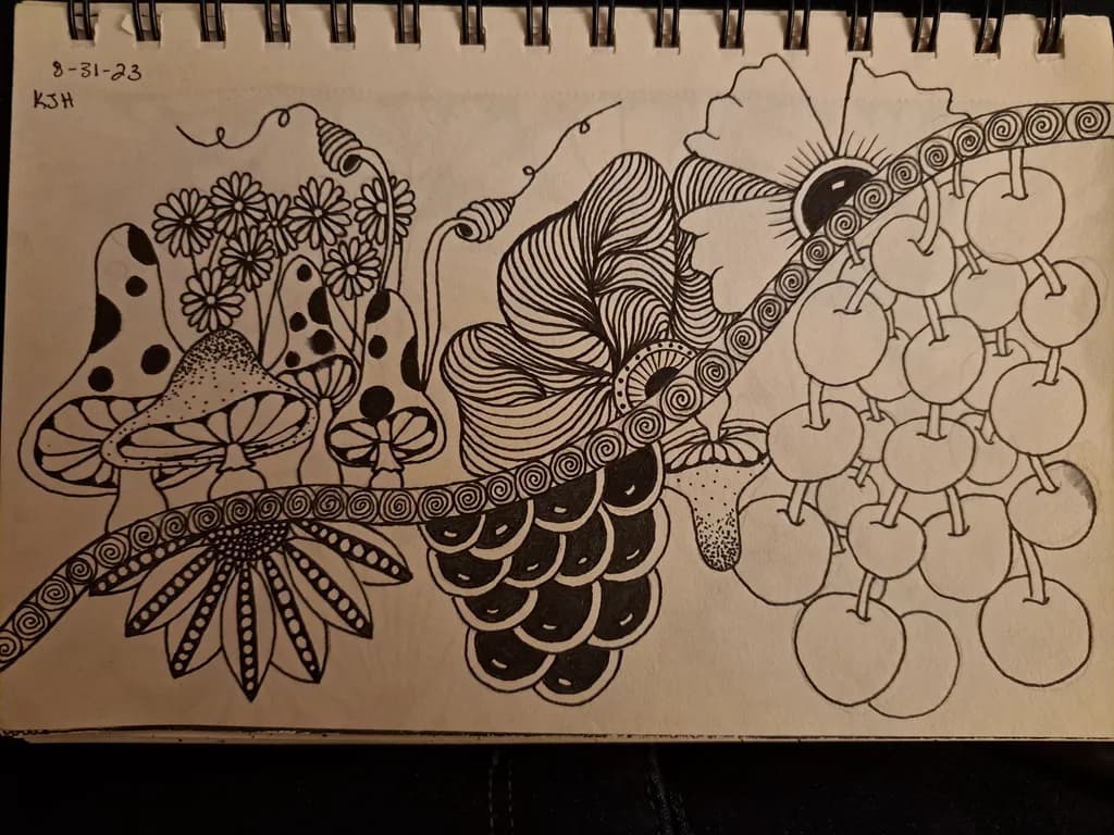 Botanical Mushroom and Grape Doodle