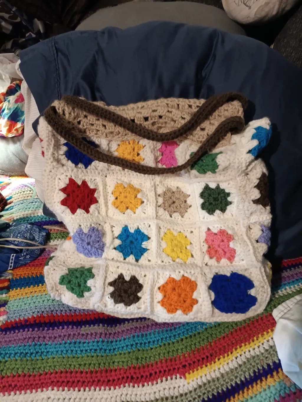 Colorful Crochet Granny Square Tote
