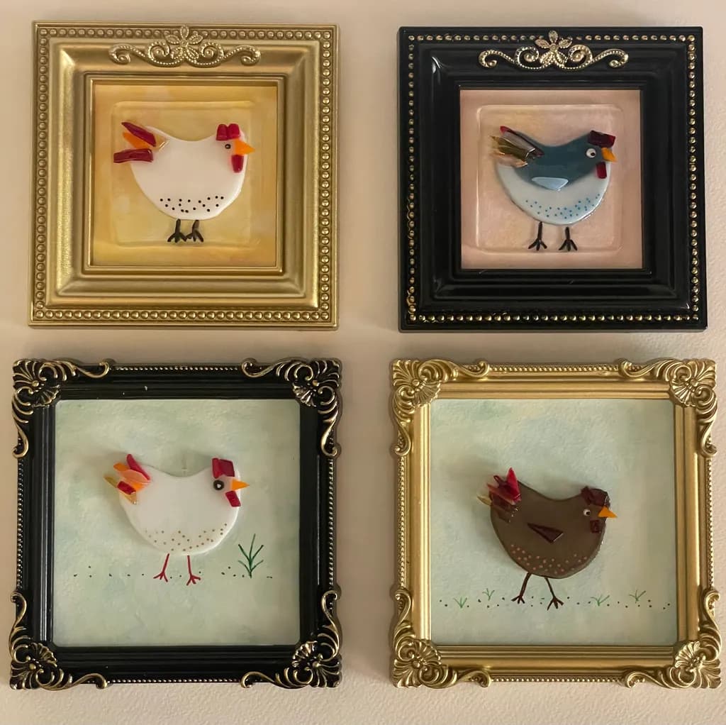 Framed Glass Bird Quartet