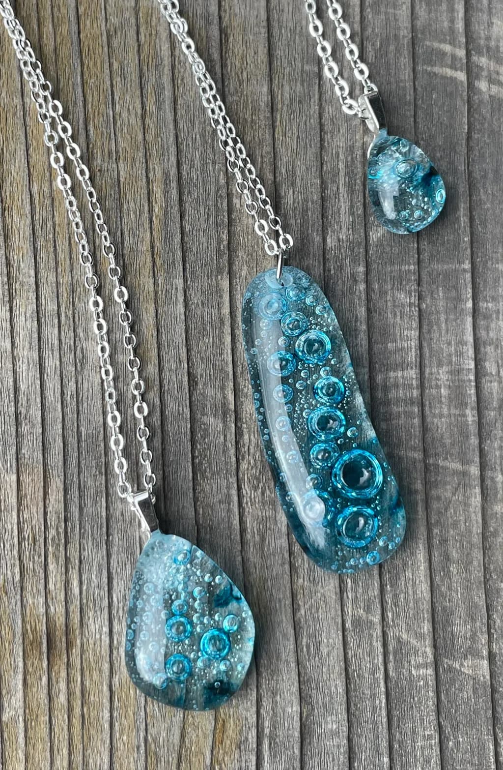 Blue Bubble Glass Necklaces