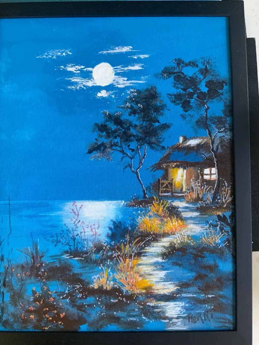 Moonlit Lakeside Cabin