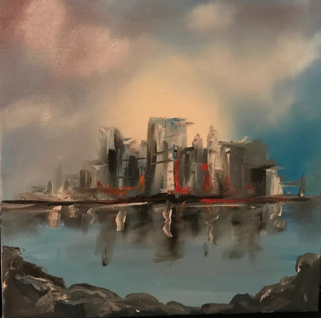 Amber Waterfront Reflection