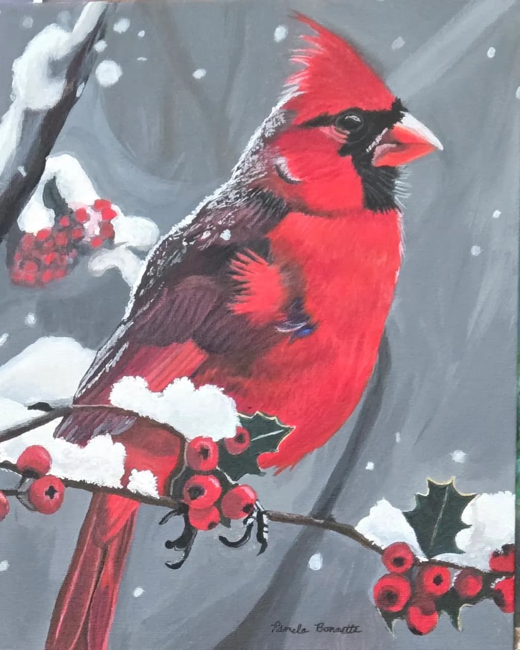 Snowy Cardinal Perch