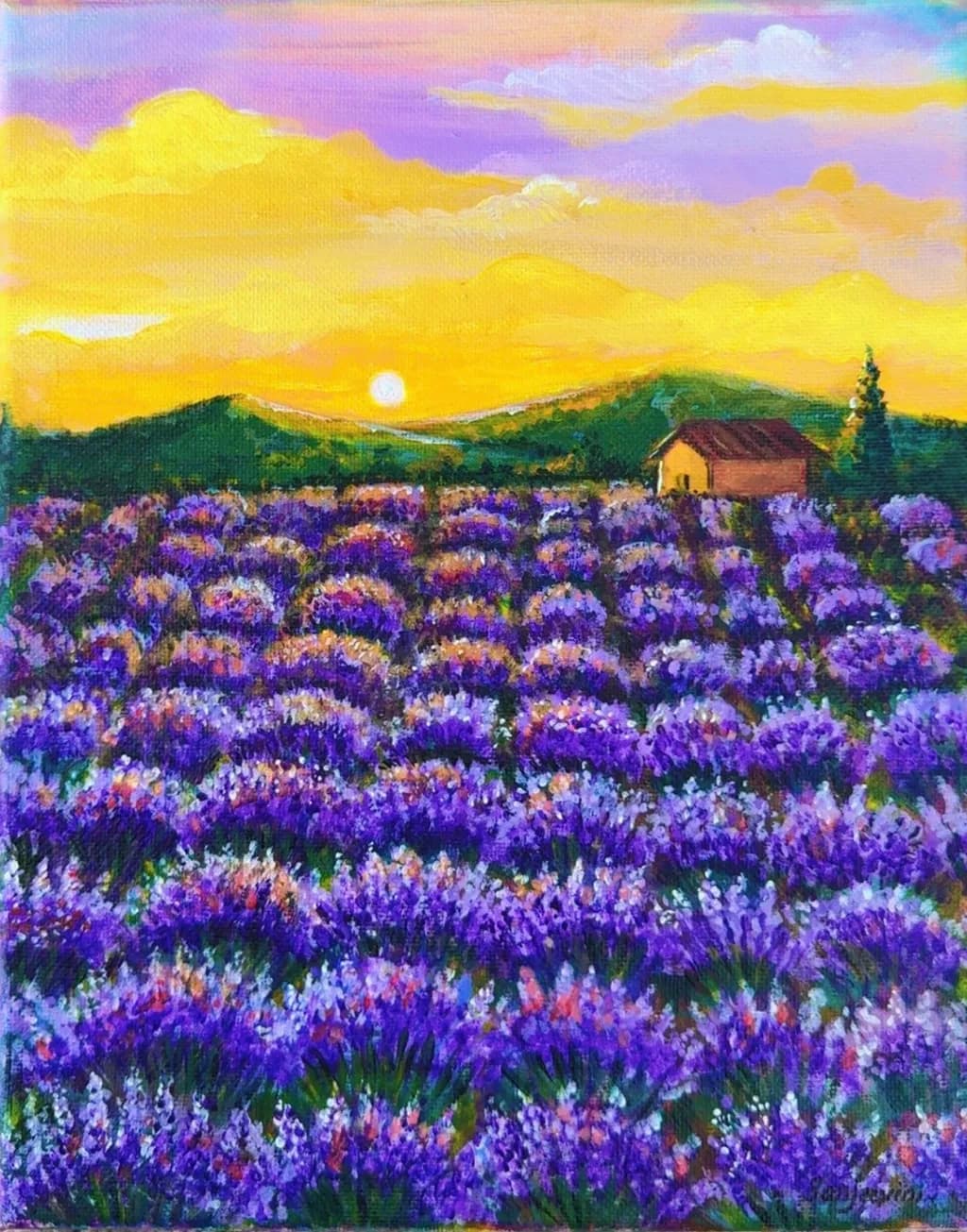Lavender Field Mountain Sunset