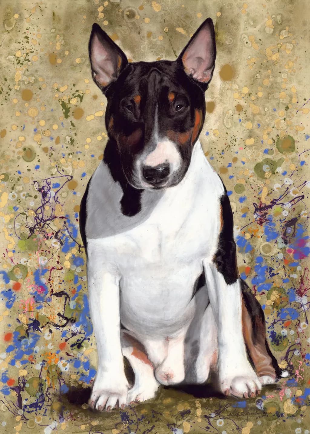 Oxford - Award-Winning Mixed Media Animal Bull Terrier Portrait