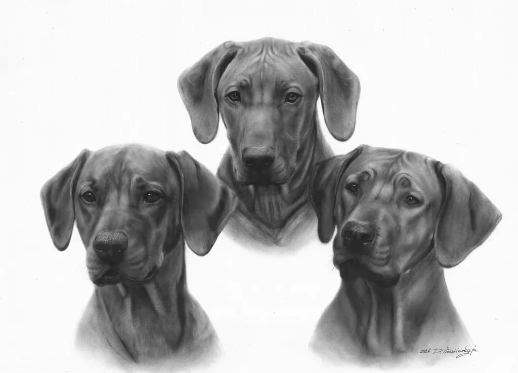 Rhodesian Ridgebacks - Commissioned Oil Painting on Paper