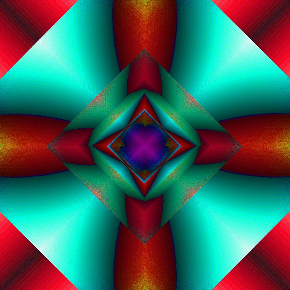 A Geometric Dance of Teal and Crimson