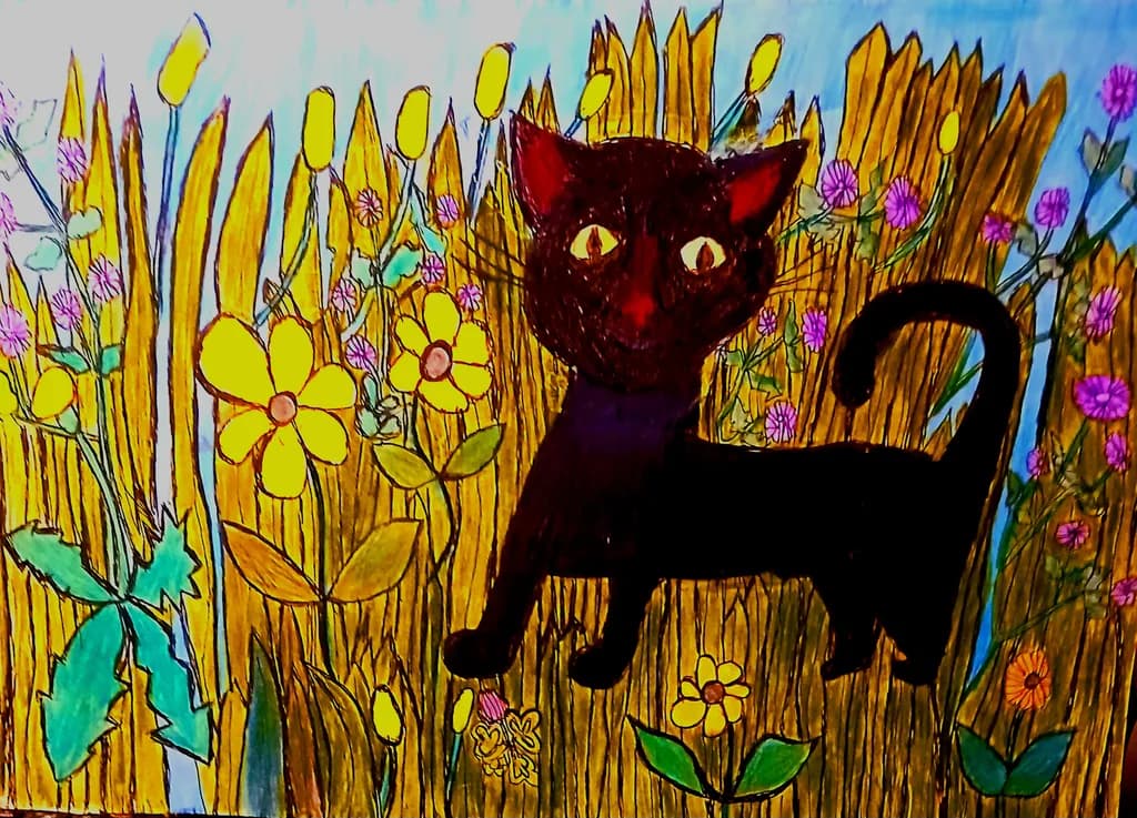Black Cat Among Wildflowers
