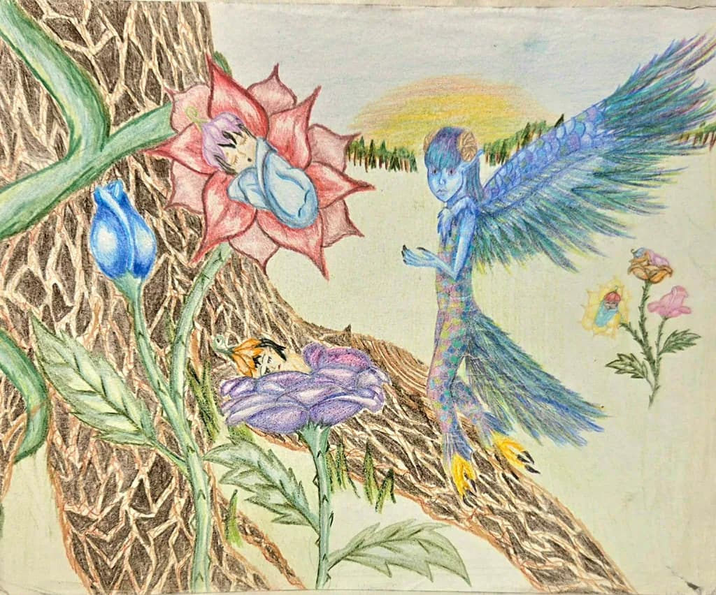 Peacock Among Flowers