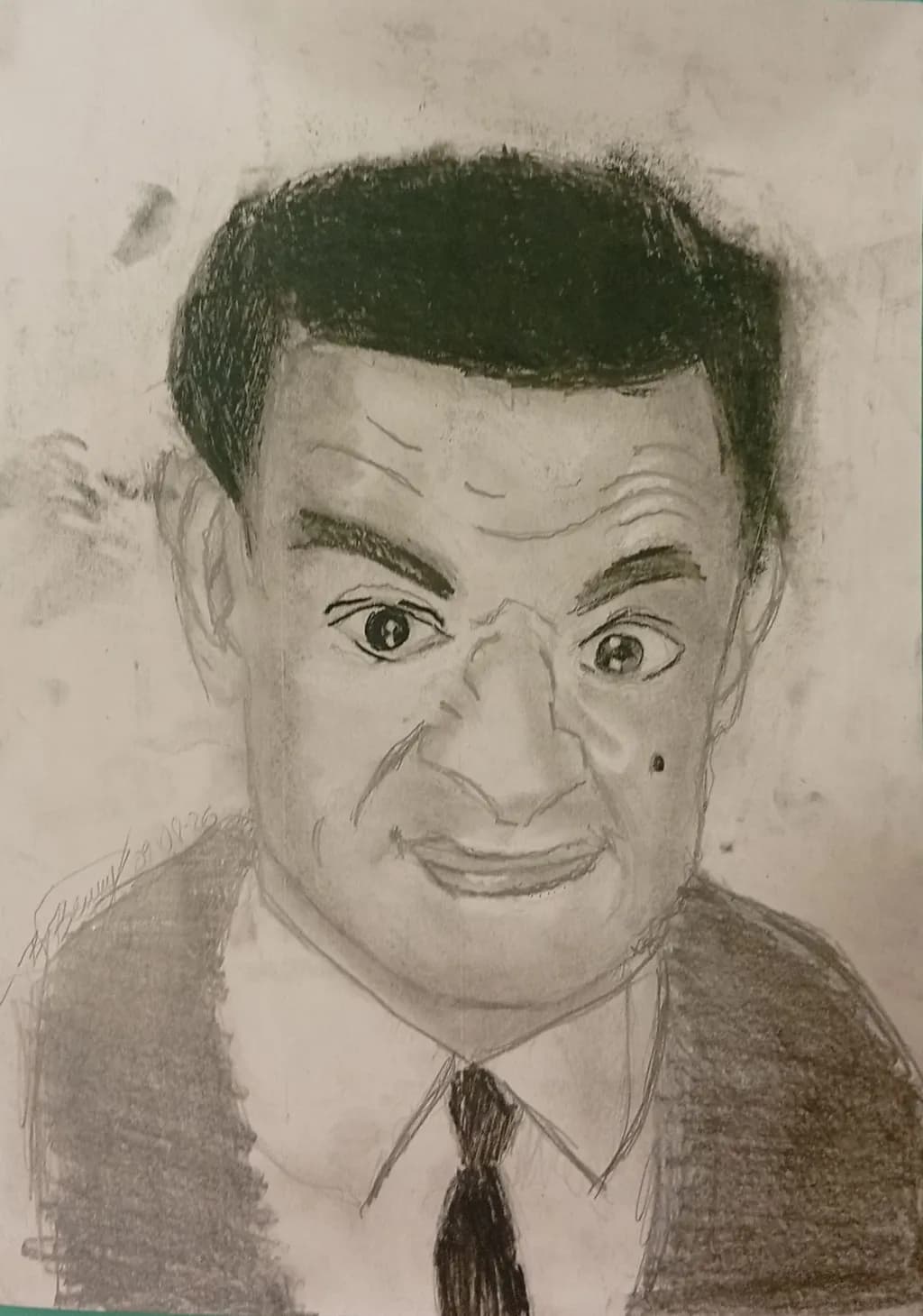 Mr Bean in coal and graphite