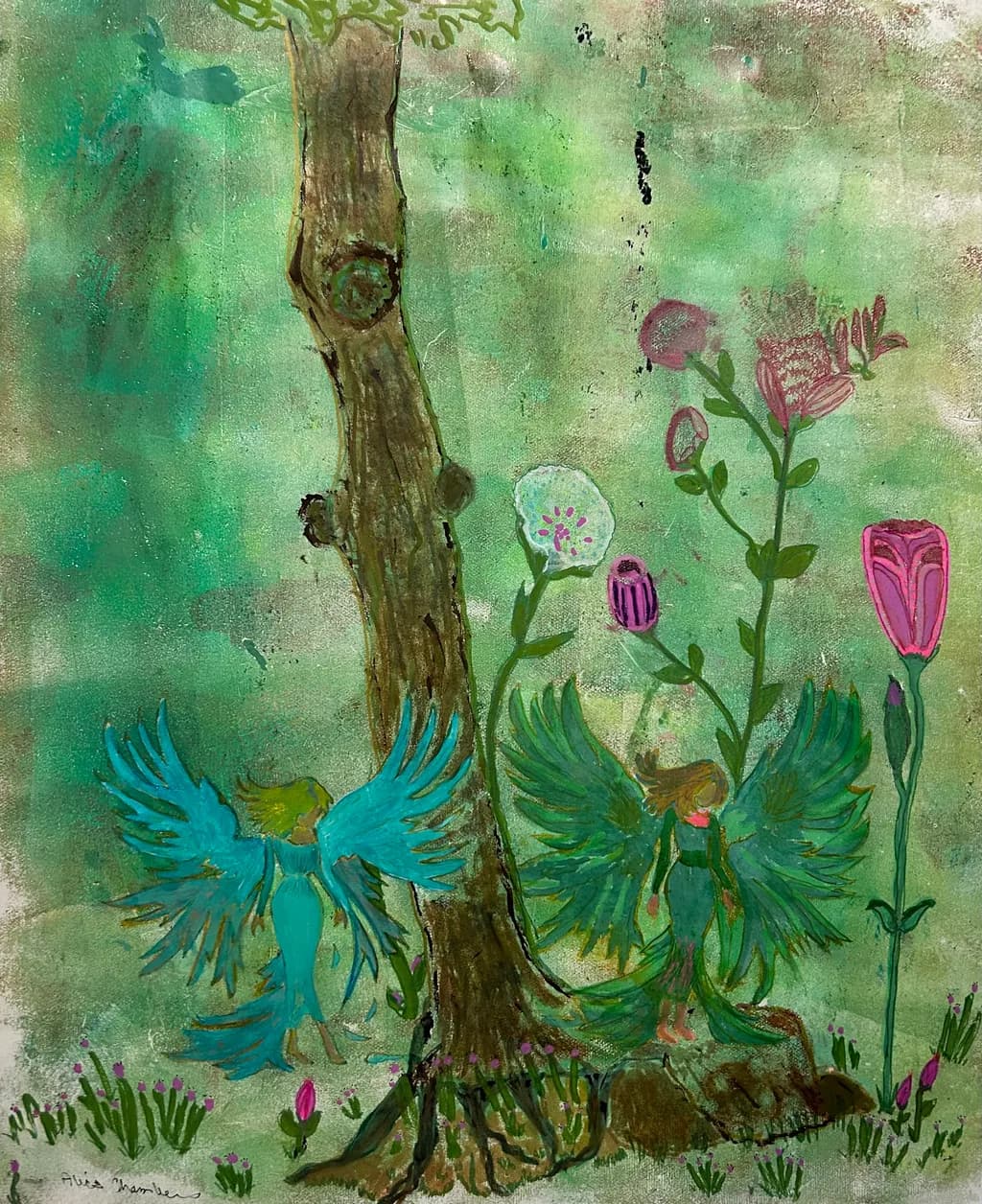 Blue Birds Beneath the Tree