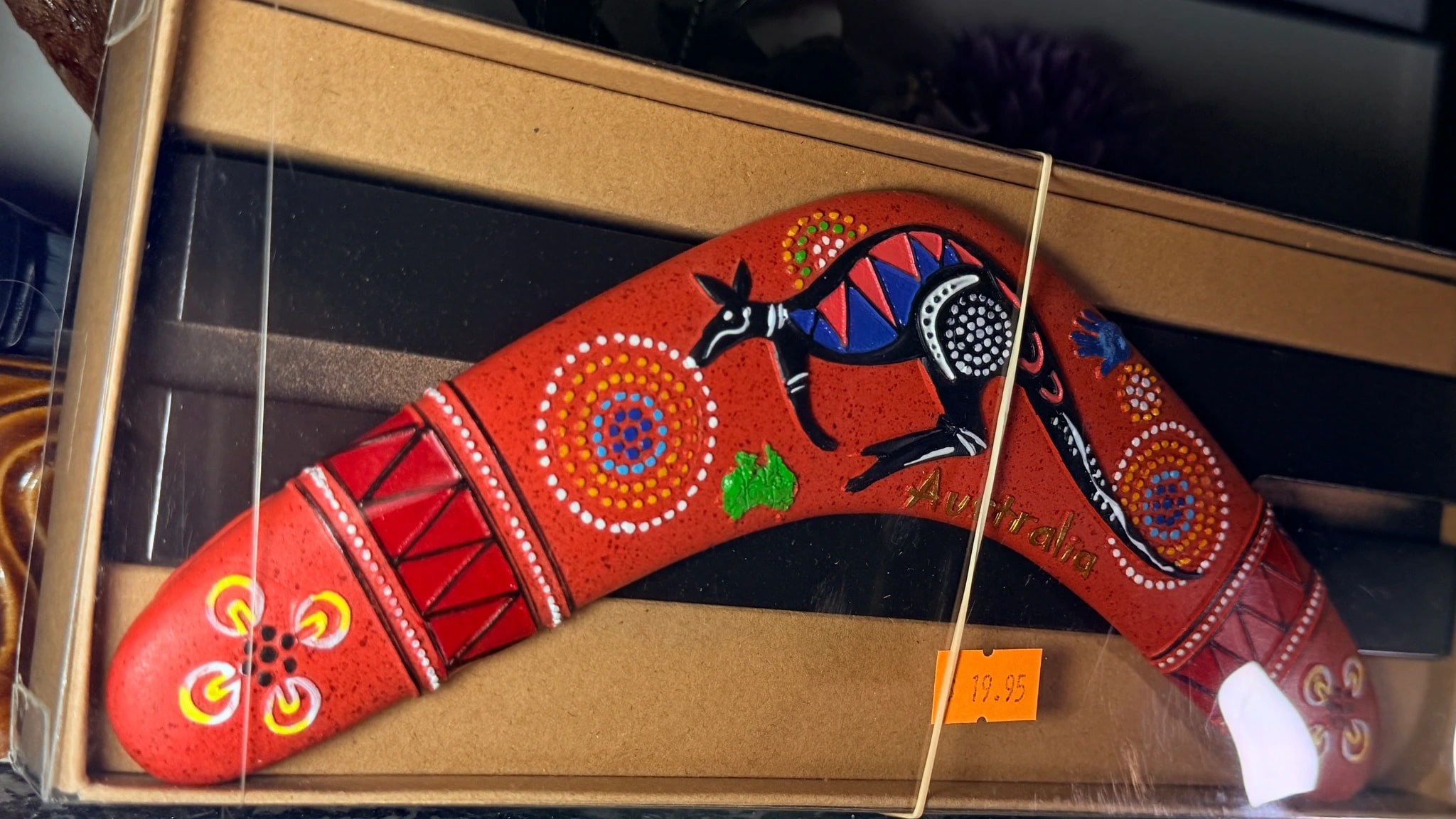 Red Aboriginal Kangaroo Boomerang