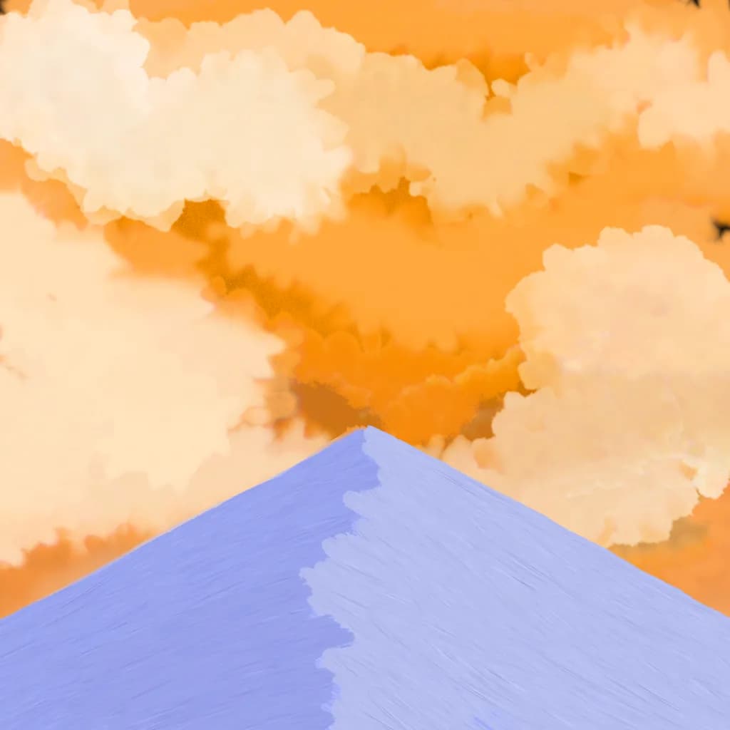 Mountain Under Orange Clouds