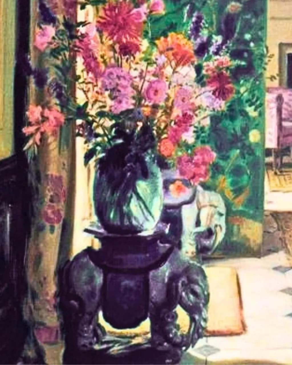 Garden Flowers in Blue Vase
