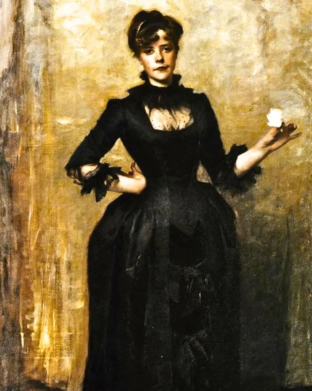 Lady in Black with White Rose