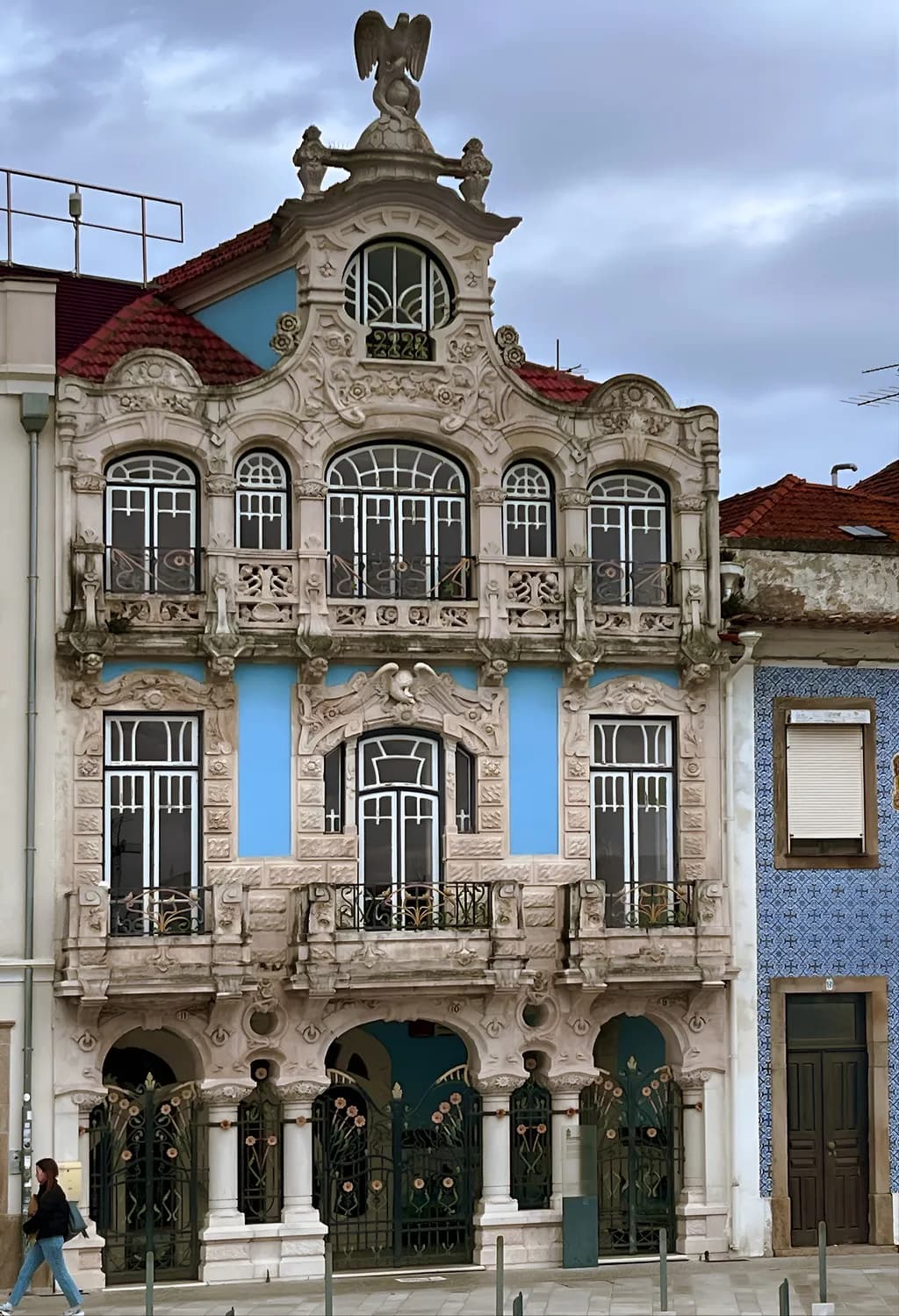 Ornate Blue Art Nouveau Facade