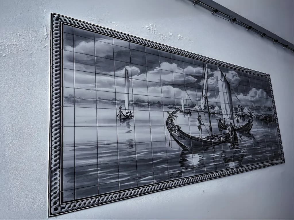 Monochrome Harbor Boats Mosaic