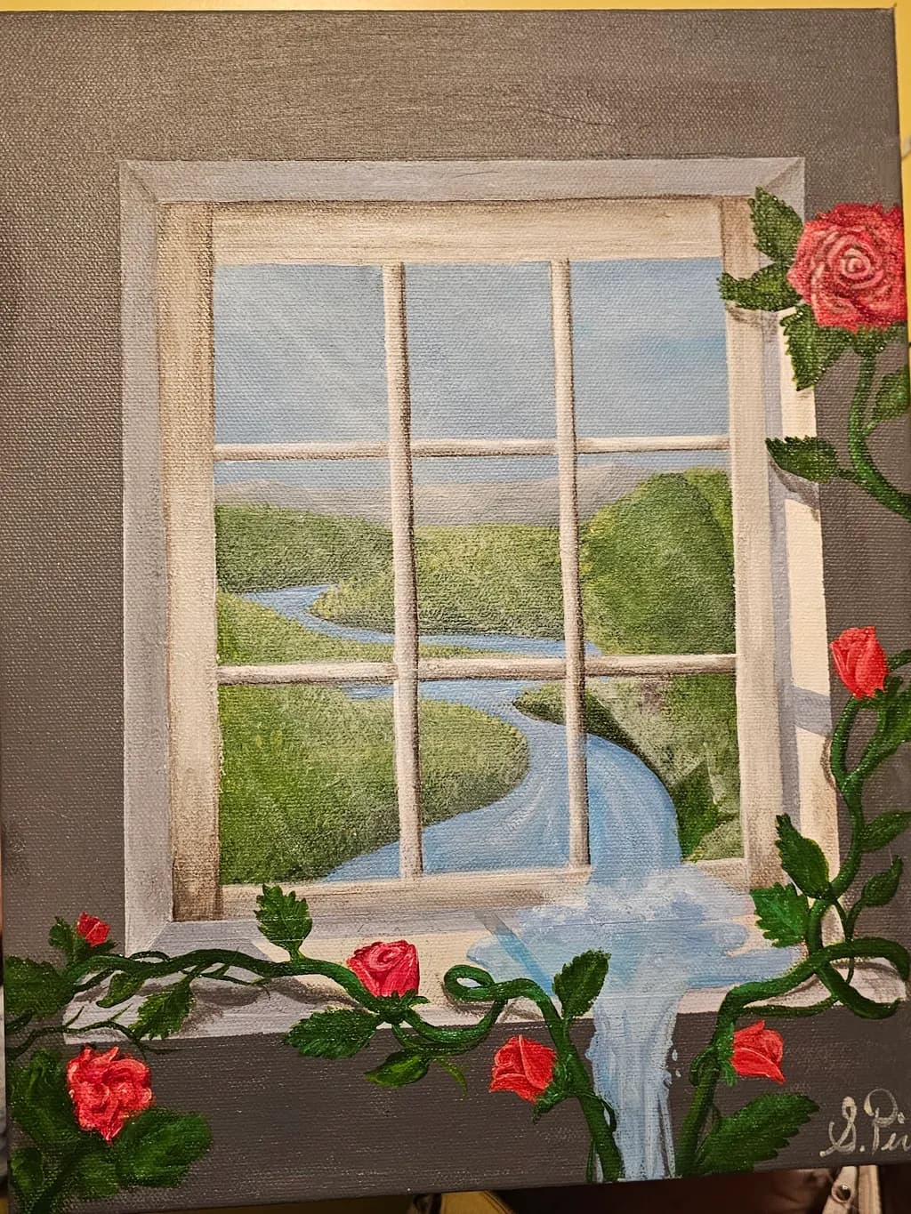 Rose-Framed River Window