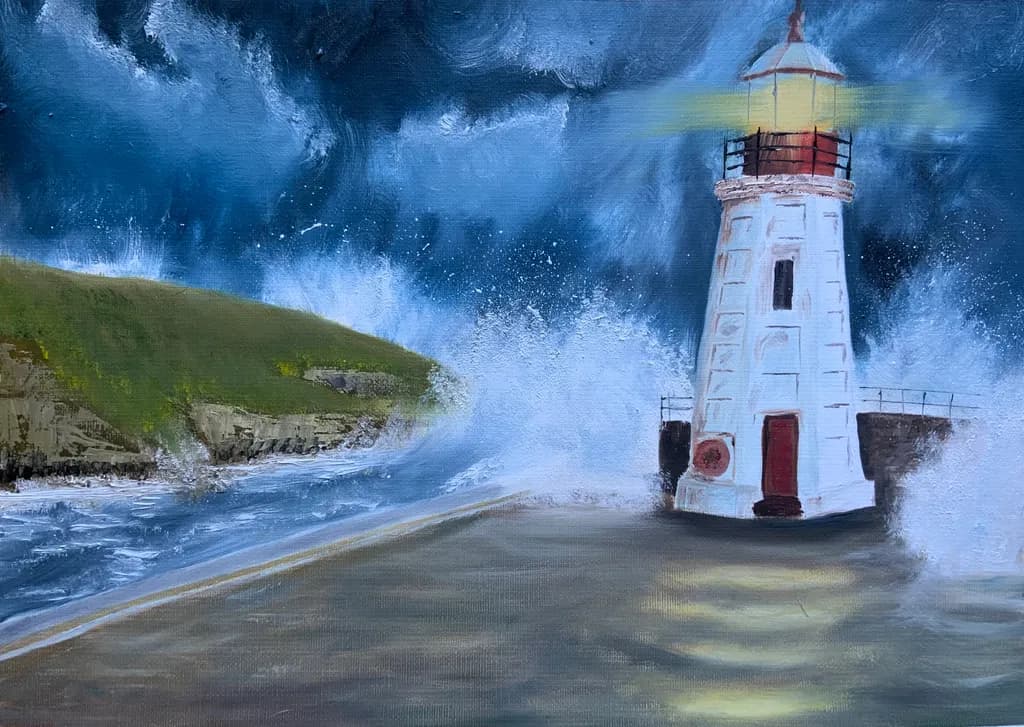 Stormlit Lighthouse Coast